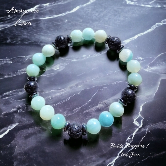 Amazonite & Lava Bracelet - 8mm Unisex - Picture 3 of 3